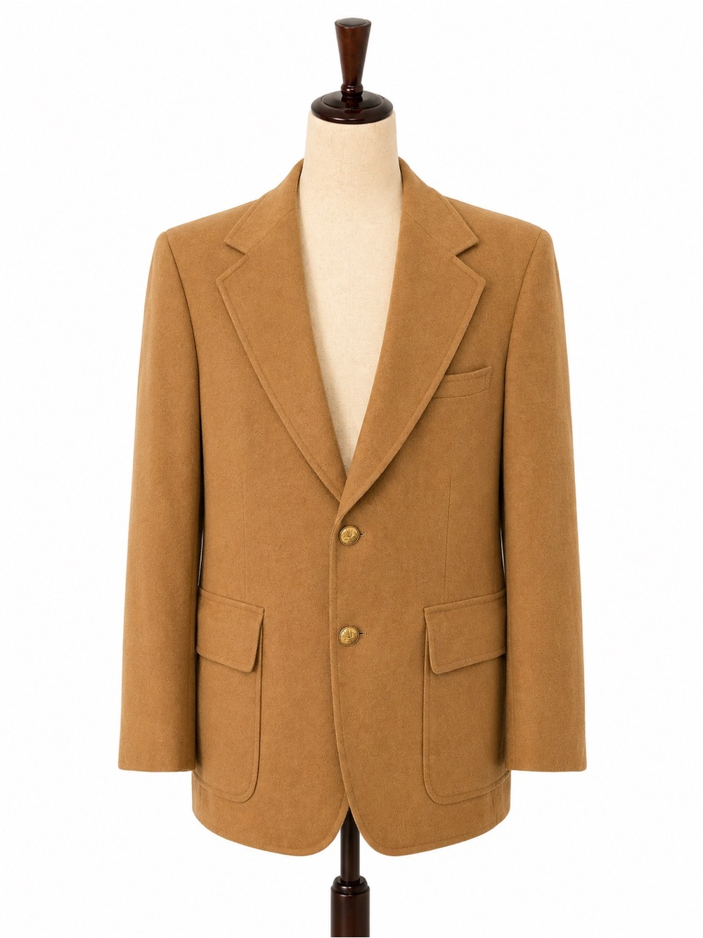 Vintage wool camel sport coat, blazer jacket. Gold buttons- L